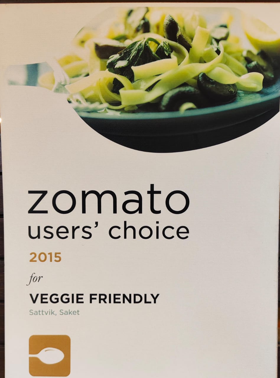 Zomato Users' Choice 2015 Veggie Friendly certificate